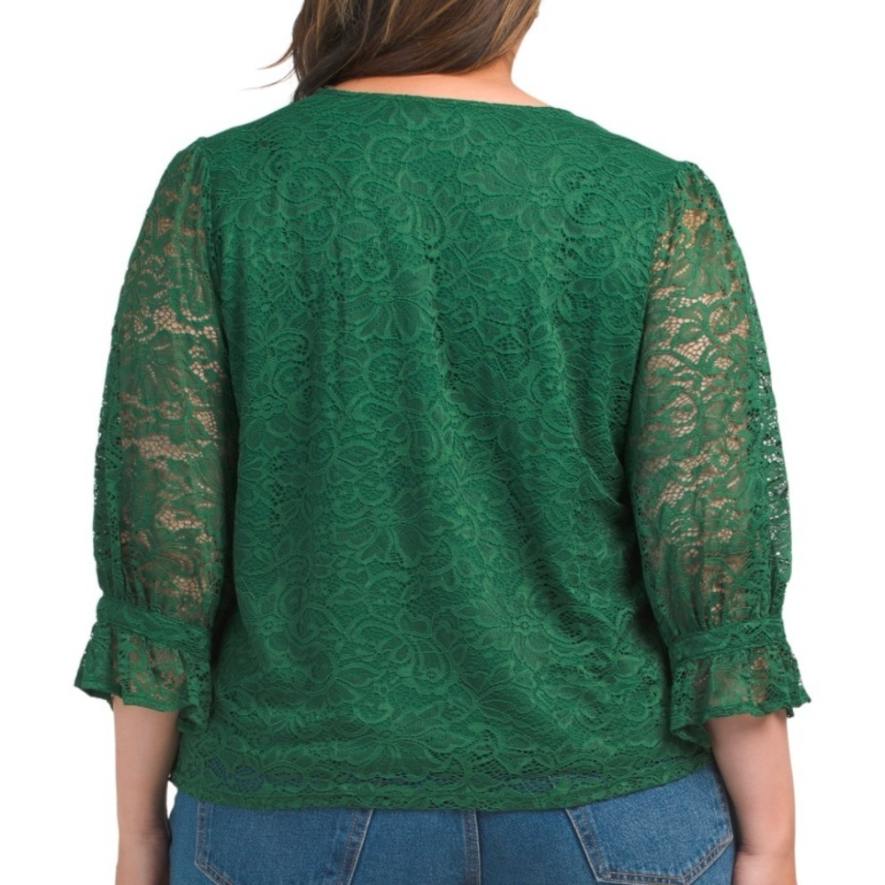 Zac & Rachel Plus Size Lined Lacey Green Blouse size 3X - Picture 2 of 2
